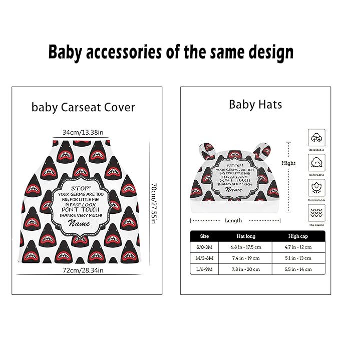 Personalized Cartoon Shark Baby Car Seat Cover for Boy, Customized No Touch Multiuse Carseat Covers, Stroller Canopy Nursing Covers Breastfeeding Scarf, Shower Gift for Newborn Infant Babies