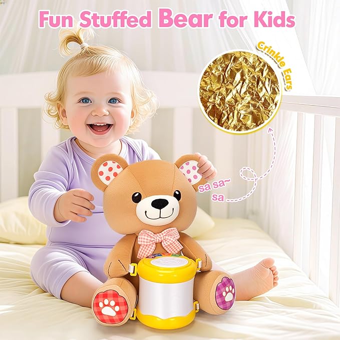 Hodurgyi Baby Toys 6-12 Months, Bear Musical Plush with Lights,ABCs,Animal Sounds, Numbers, Infant Early Learning Toy, Christmas Birthday Gifts for 6+ Month Boys &Girls