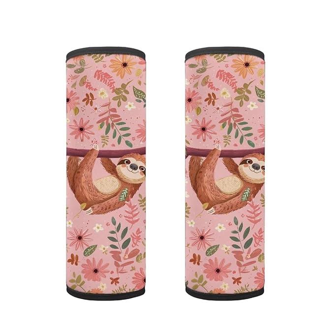 Biyejit Sloth Flowers Car Seat Strap Covers for Baby Kids, Anti-Slip Football Print Seat Belt Covers Strap Pads Cushion for Boy Girl, Protect Neck and Shoulder for Stroller, 2 Pack