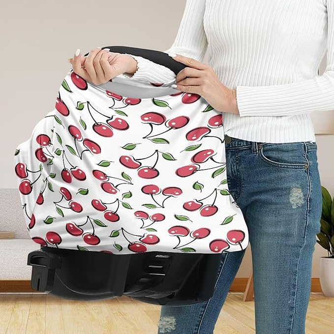 LedBack Car Seat Cover for Babies Baby Stuff Nursing Breastfeeding Cover, Soft Breathable Baby Carseat Canopy, Cherry Pattern