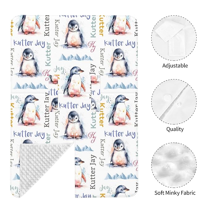 Personalized Winter Carseat Cover for Baby Custom Name Car Seat Canopy for Newborn Baby Boys Girls 2 in 1 Mom Nursing Breastfeeding Covers Penguin Minky Baby Carrier Stroller Covers