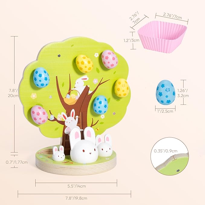 Woodtoe Easter Toys for Toddlers, Magnetic Easter Eggs, Picking Easter Bunny Toy, Montessori Toys for 3 4 5 6 Year Old, Wooden Sensory Color Sorting Toys, Spring Easter Basket Stuffers Gifts for Kids