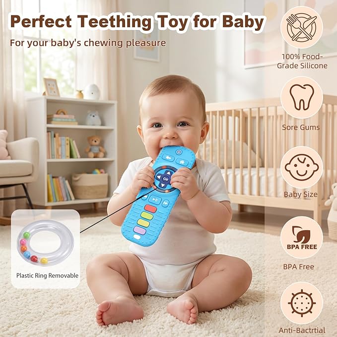 2Pack Teething Toys for Baby 3-6 Months, Teethers for Babies 6-12 Months, Remote Rattle Ring Teether for Baby, Sensory Toys for Babies, Baby Chew Toy