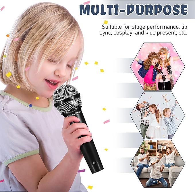 NUOBESTY Microphone for Kids, 6.4" Fake Toy Microphones for Toddler Plastic Pretend Play Mic Prop for Halloween, Christmas, Kid Karaoke Costume Cosplay Prop, Party Favors
