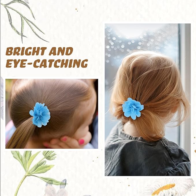 24 PCS 2" Chiffon Flower Hair Bows Clips Artificial Fabric Flower Tiny Baby Hair Clips Fine Accessories for Women Girls Kids (Light blue)