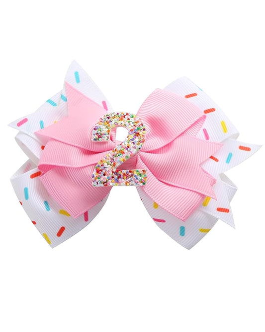 Birthday Hair Bow for Baby Girls 1 2 3 4 5 6 Years Sprinkle Decorations Confetti Ice Cream Party Pink Hair Accessories for 2nd Birthday