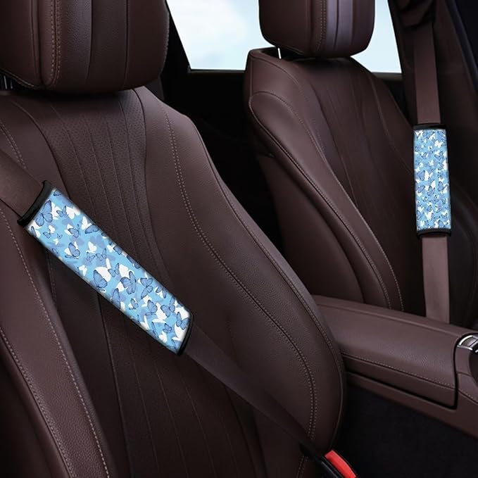Car Seat Shoulder Strap Pads White Seat Belt Covers Blue Butterfly Seat Belt Shoulder Strap Pad Seat Belt Covers for Women Seat Belt Covers for Adults 2 Pack Seat Belt Cover Car Accessories