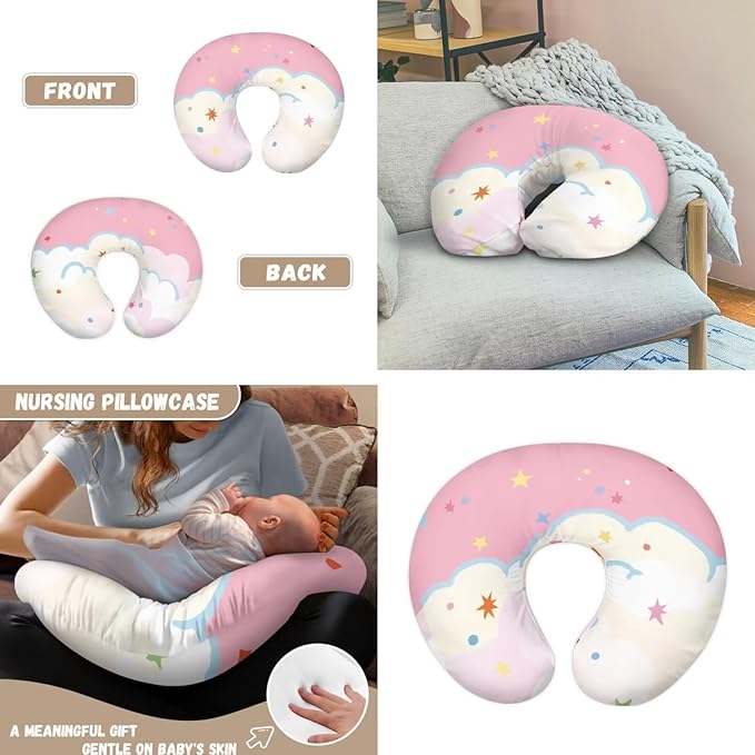 Panda Baby Car Seat Cover Cute Nursing Breastfeeding Covers Soft Breathable Vibrant Nursing Pillow Cover Boys & Girls Shower Gifts 2PCS Pink