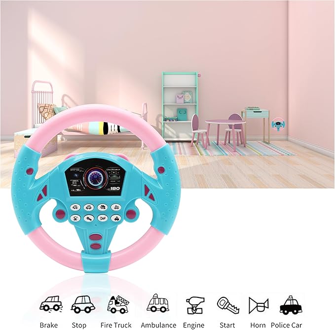 Kids Steering Wheel Toy Musical Toys,Toddler Steering Wheel for Kids for Car Backseat Stroller Attachment,Toddler for Car Seat