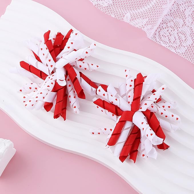 Valentines Korker Hair Bows 3'' Toddler Baby Girls Curly Corker Bow Alligator Clips Red Heart Grosgrain Ribbon Fireworks Flowerball Accessories Kids Xmas Gift
