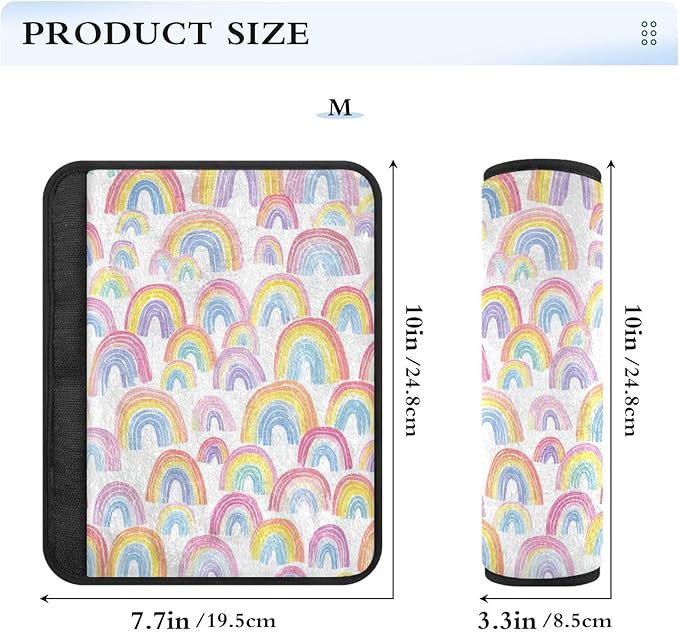 2 Pack Seatbelt Covers Seat Belt Cover Pad for Adults Boys Girls Car Seat Strap Covers Pads Cushion Universal Shoulder Strap Pad Protector for Backpack Camera Bag 10x7.7Inch Gradient Cute Rainbows