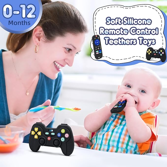 Baby Teething Toys for 3-6-12 Months, Silicone Sensory Teether Remote & Game Controller, BPA-Free Infant Teething Relief Toy for Newborn Boys Girls, Soothing Autism Gift for Birthday or Easter