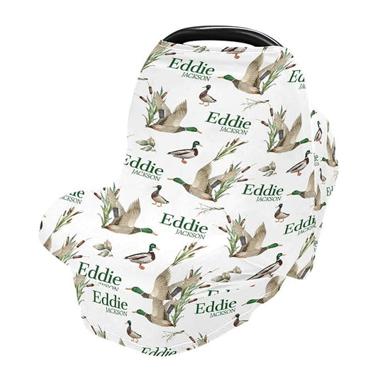 Personalized Baby Car Seat Cover for Boys Girls, Custom Nursing Covers for Breastfeeding with Name, Wild Ducks Infant Stroller Cover, Baby Carseat Canopy for Newborn, Multiuse Car Seat Canopies