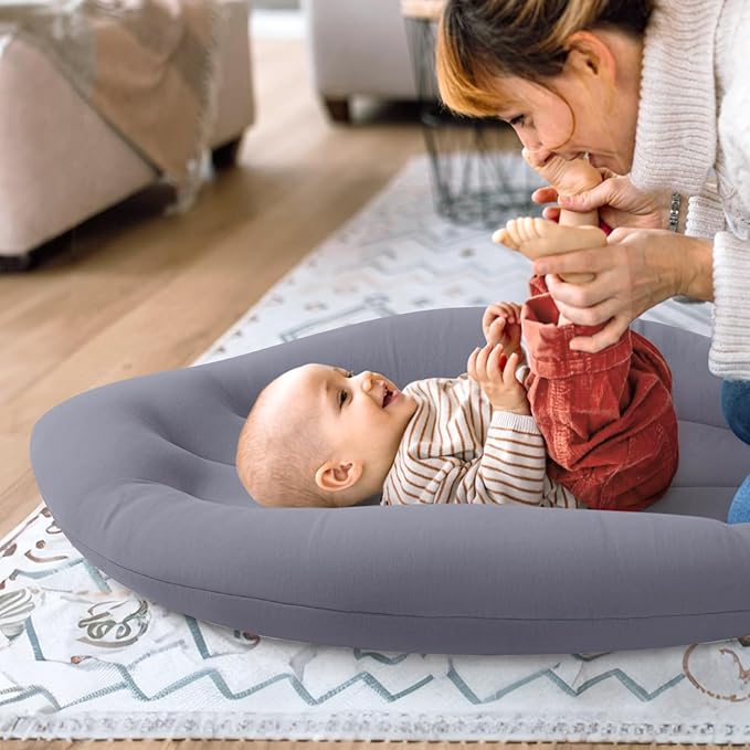 Baby Lounger for Newborn: Skin-Friendly & Breathable for 0-12 Months Infant Tummy Time Playtime & Diaper Changes - Portable & Lightweight Cushion for New Parents (Gray)