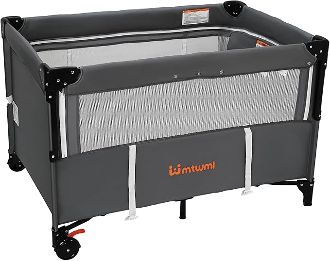 MTWML Portable Baby Bassinet,3 in1 Bedside Crib and Baby Playard & Changing Table with Wheel,1-Second Setup Foldable Playpen with Travel Bag Mosquito Net for Newborn Toddler (DeepGrey)