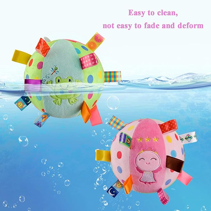 Baby Colorful Tag Ball - Soft Plush Rattle Ball Toy for Early Educational, Stuffed Animal Multi Sensory Toy for Baby Kids Toddlers Infants, Ribbon Tag Ball
