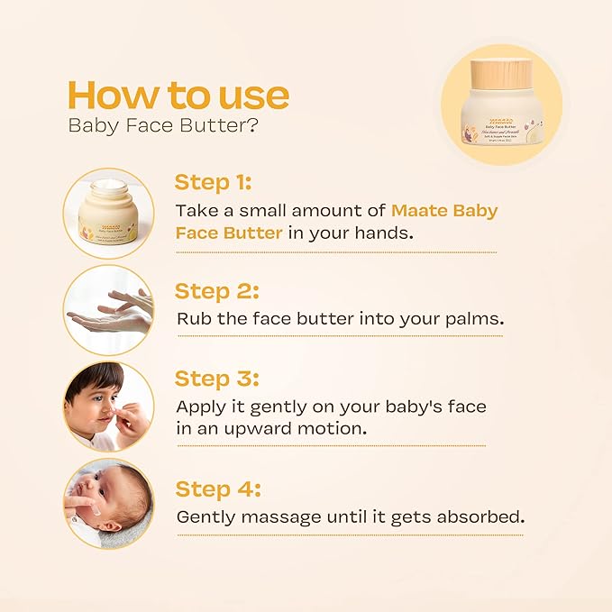 MAATE Baby Face Butter (50 gm) | Enriched with Shea Butter & Avocado | Baby Cream For Face | Baby Face Butter For Kids 0-12 years | Nourishes & Softens Skin | Quick Absorbing and Extremely Light