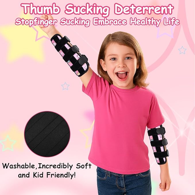 2 PCS Thumb Sucking Deterrent, Pink Clouds Thumb Guard for Kids Toddlers Nail Biting Treatment, Anti Nose Picking, Scratching Face, Elbow Immobilizer for Boys Girls, Finger Sucking Prevention