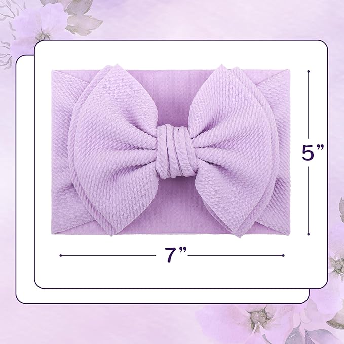 YanJie 2PCS 7'' Super Durable Soft Knot Headbands with Hair Bows Infant Toddlers Kids Hair Accessories Violet Purple Headband for Newborn Baby Girls