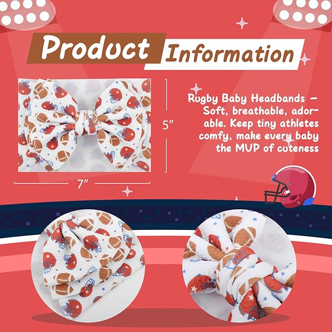 Football Baby Bow Headbands for Girls Super Bowl Infants Hair Accessories Newborn Infant Toddlers Baby Girl Football Outfit