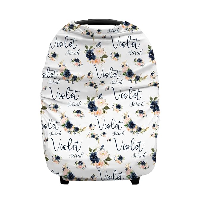 Personalized Baby Car Seat Cover for Girls, Custom Floral Purple Nursing Covers for Breastfeeding with Name, Infant Stroller Cover, Baby Carseat Canopy for Newborn, Multiuse Car Seat Canopies