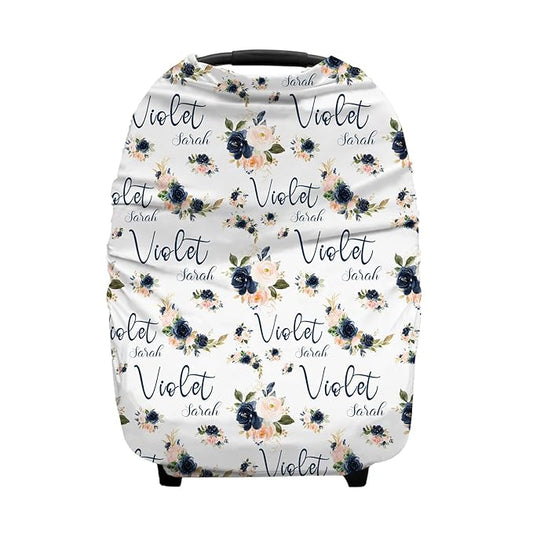 Personalized Baby Car Seat Cover for Girls, Custom Floral Purple Nursing Covers for Breastfeeding with Name, Infant Stroller Cover, Baby Carseat Canopy for Newborn, Multiuse Car Seat Canopies