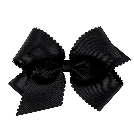 Wee Ones Girls' Classic Grosgrain Hair Bow with Scalloped Edges, No-Slip Hair Clip, Handmade, Black, King