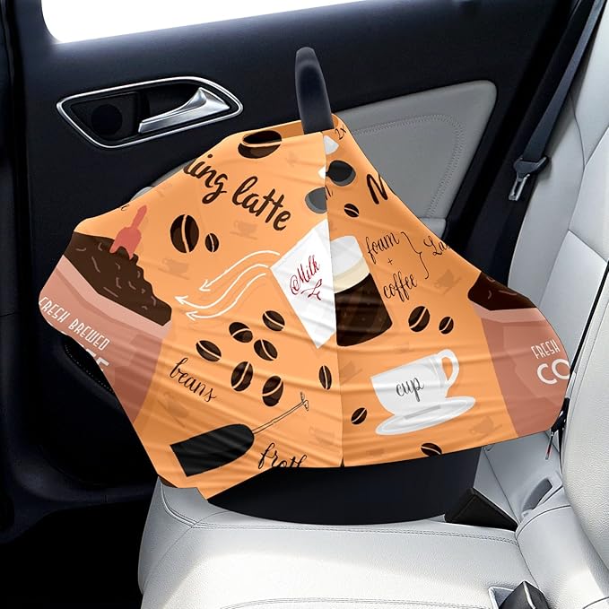 Baby Car Seat Stroller Covers Coffee Latte Spoon Nursing Cover Breastfeeding Scarf Soft Breathable Stretchy Coverage Carseat Canopy Cover for Boys and Girls Multi Use
