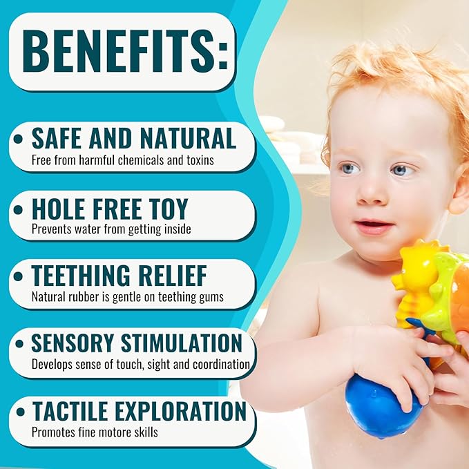 caaocho Pure Natural Rubber Bath Toy - Nalu The Seahorse - Hole Free Bath Toys, BPA Free Bath Toys for Infants, Without Holes Sealed Natural Rubber Baby Toy