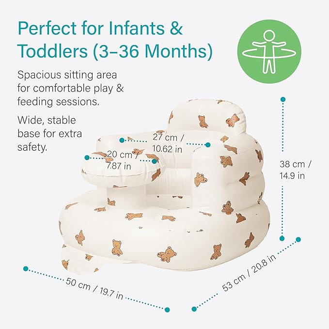 Solens Inflatable Baby Seat for Sitting Up with Tray & Back Support, Baby Sit Up Chair with Built-in Air Pump, Waterproof Floor Seat for Infants & Toddlers, Includes Carry Pouch, Bear