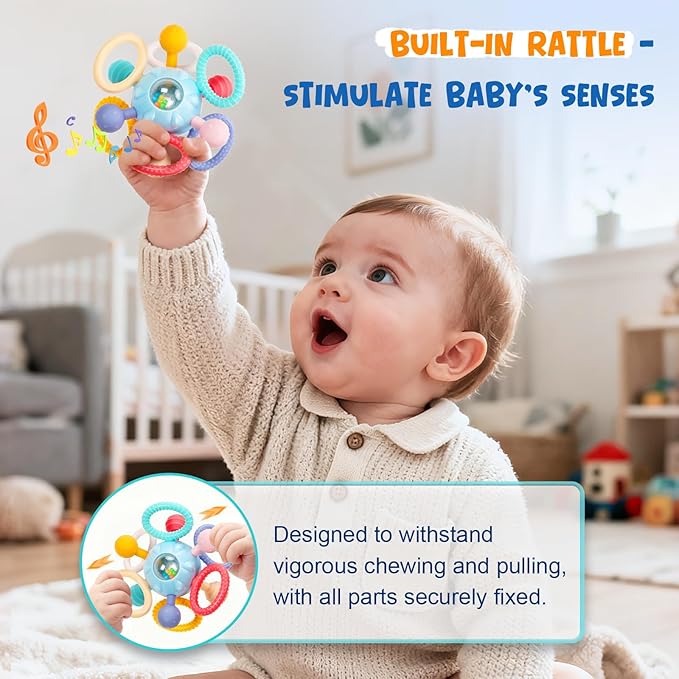 Easter Baby Teething Toys for 0-6 6-12 Months, BPA Free Food Grade Silicone Teether, Infant Sensory Chew Rattles Toys, Perfect Baby Easter Basket Stuffers & Easter Gifts, Sky Blue