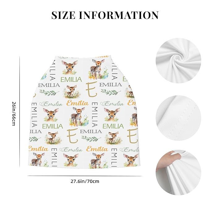 Personalized Baby Car Seat Covers for Babies, Custom Deer Nursing Breastfeeding Carseat Canopy with Name, Infant Stroller Covers for Newborn Girls Boys, Breathable Carseat Cover