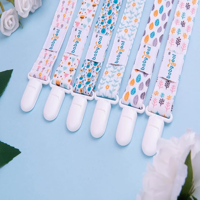 babygoal Pacifier Clips, 6 Pack Binky Paci Holder Leashes Fits for Most Baby Pacifiers and Binkies