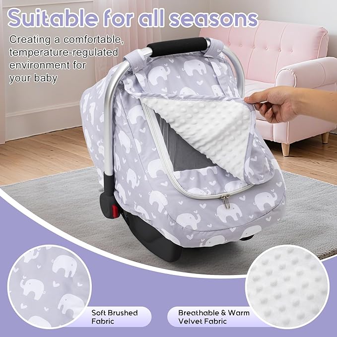 Car Seat Cover Baby, Mink Dot Infant Car Seat Cover for Outdoor, Breathable Carseat Cover with Mesh Peep Window & Sun Shade for Summer, Easy Access Baby Carrier Canopy Snug Fit Stroller