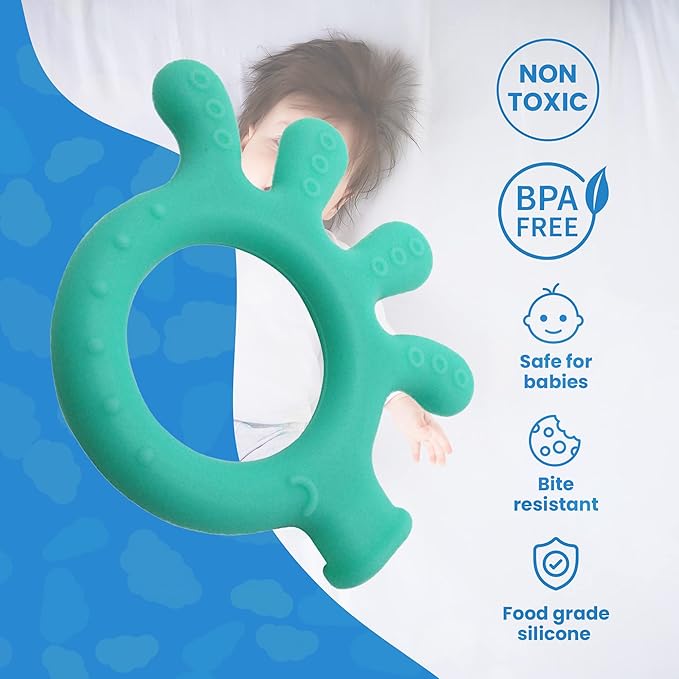 Gadgetime USA Silicone Finger Teether Toy - Handheld Teething Relief for Girls & Boys - Chew Toy - Stimulating & Soft Soothing Chew Toys - BPA Free - Green