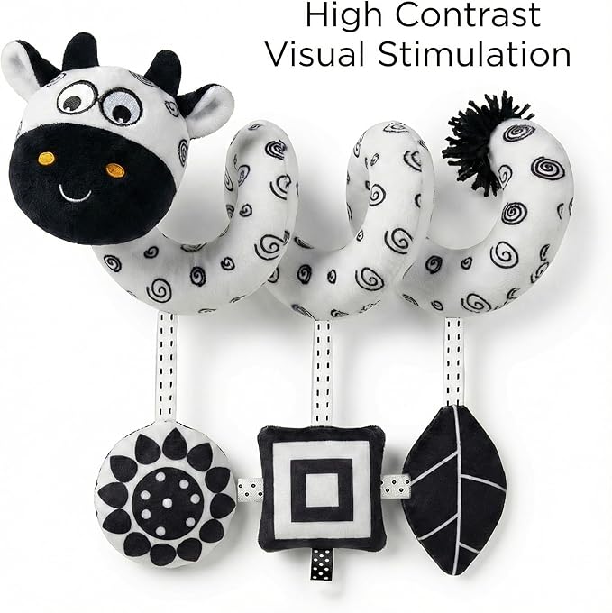 Car Seat Toys – Baby Toys 0-6-12 Months High Contrast Black & White Spiral Car Seat Toy, Carseat Toys Hanging for Newborn Toys, Stroller Toys, Baby Stroller Toy, Infant Toys, Crib Toys Hanging