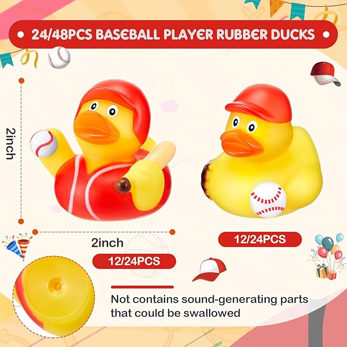Deekin Rubber Ducks 2 Inch Bulk Sport Party Favors for Team Events Decorations Birthday Party Supplies Club Player Gift(48 Pcs,Baseball Team)