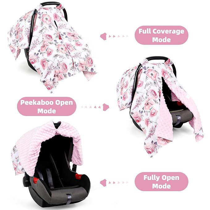 Car Seat Cover Baby, Infant Car Seat Insert, Peekaboo Opening Carseat Covers Baby, Universal Car Seat Canopy Cover & Nursing Cover, 360° Full Coverage Sun & Wind Protector, Floral