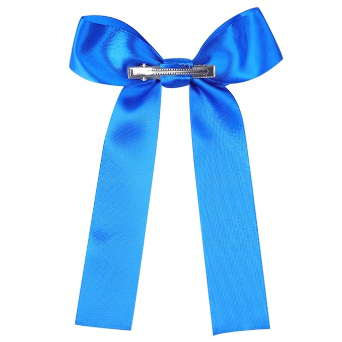2-Pack Long Satin Ribbon Hair Bows for Girls – Elegant Silk Hair Clips for Toddlers, Infants, Teens & Kids - Royal Blue