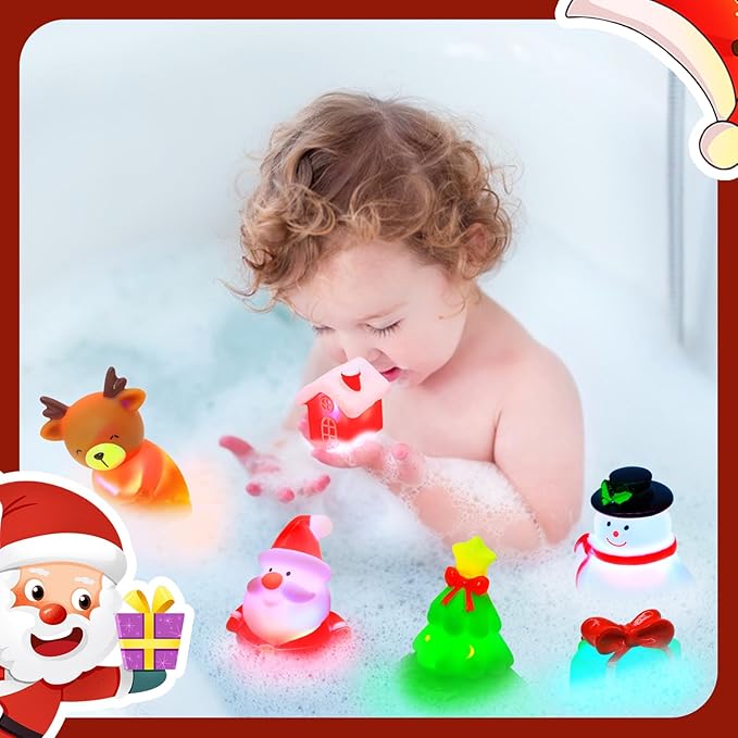Christmas Bath Toys for Toddlers: Light-Up Floating Baby Toddler Kids Bath Toys Set for Boys & Girls Christmas Birthday Xmas Gifts