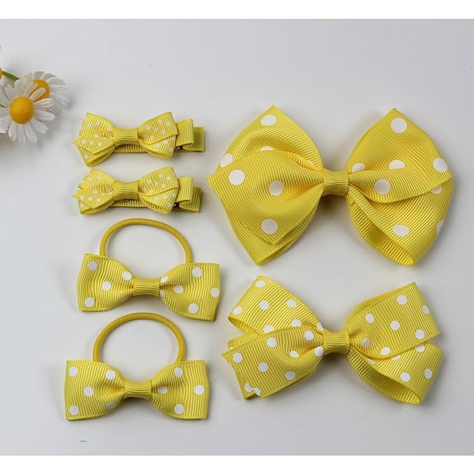 Yellow Polka dot Hair Clips Bow Baby Girls Polka dot Barrettes Clips BBG54 (B8-Yellow)