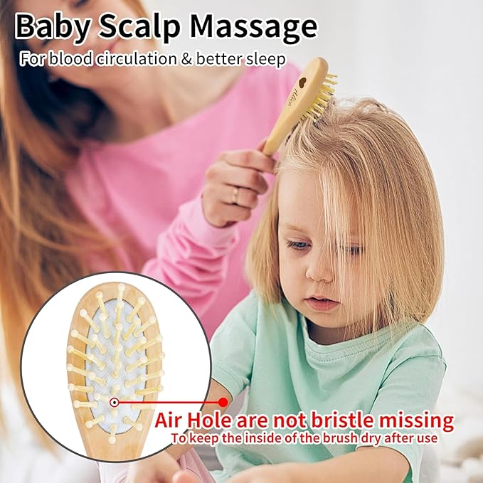 Personalized Baby Hair Brush and Comb Set for Newborn - Custom Wooden Toddler Hair Brush Set with Soft Goat Bristle, Toddler Cradle Cap Brush, Perfect Baby Registry Gift