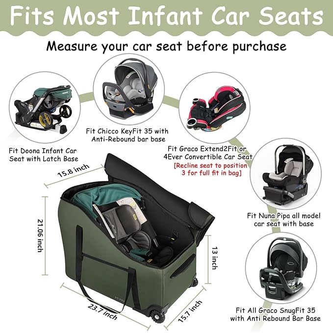 SCTEL Infant Car Seat Travel Bag for Airplane Compatible with Doona Car Seat Stroller and Base, Fit All Nuna Pipa Car Seat and Base, Padded Carseat Travel Bag, Airport Gate Check Bag