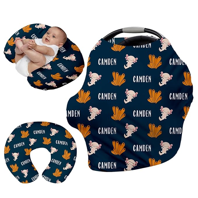 Personalised Infant Car Seat for New Parents - Baby Carseat Cover, Breast Feeding Cover, Dark Green Print Multi-Function pad for Boys Girls Toddlers - Christmas Gift for Parent Babies(27"x29")