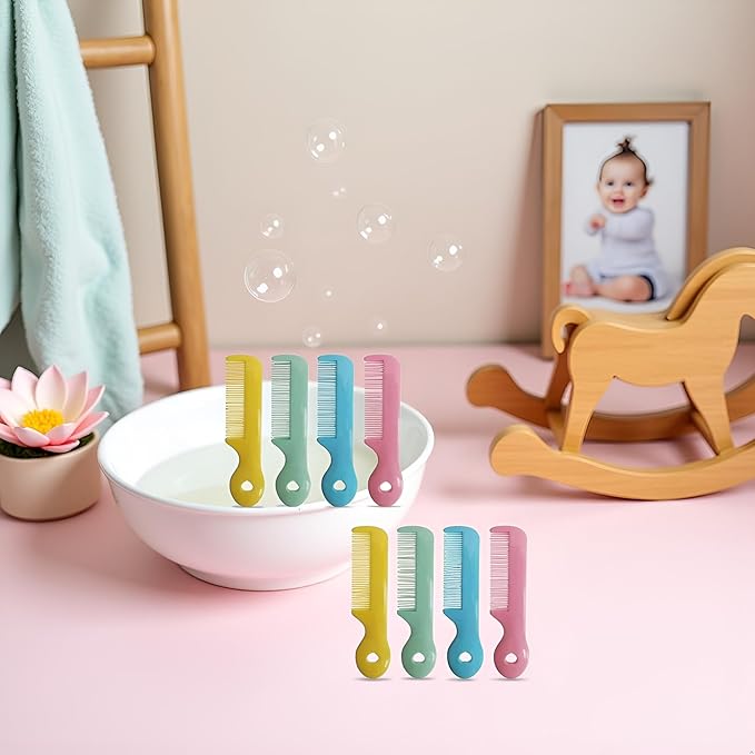 8Pcs Colorful Round Tip Bristles Baby Cute Comb Baby Grooming For Sensitive Scalp Skin, for Nursery Newborn Infant Girl Boy Kids Comb Baby Grooming and Healthcare Kits