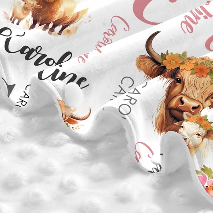 Personalized Highland Cow Carseat Cover for Baby Custom Name Car Seat Canopy for Newborn Baby Boys Girls 2 in 1 Mom Nursing Breastfeeding Covers Minky Baby Carrier Stroller Covers