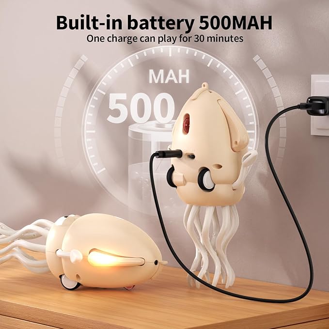 Electric Dancing Octopus Toy with Led Light and Music, Kids Electric Crawling Octopus Tummy Time Toys, Rechargeable Interactive Sensory Toy, for Christmas Birthday Gift (White)