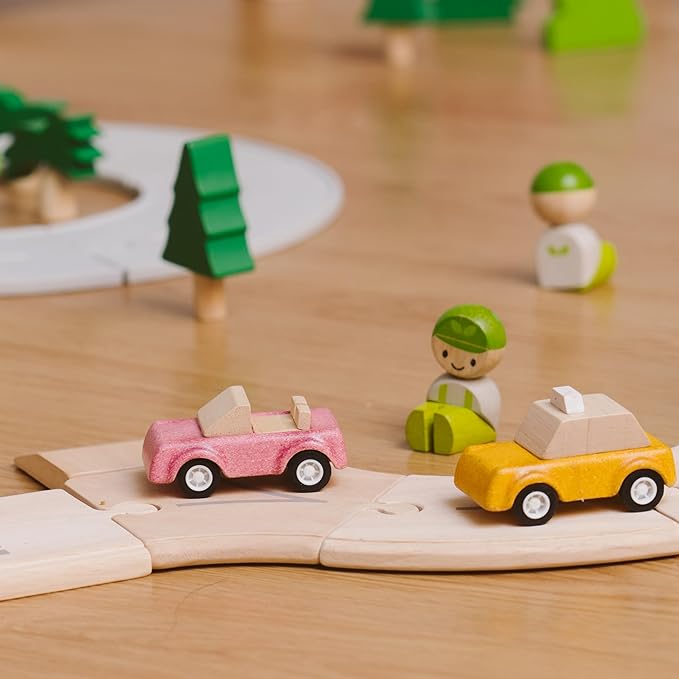 PlanToys® Pink Sports Car Wooden Montessori Vehicle Toy | Early Movement, Imagination and Practical Life Exploration | Eco Friendly Car for Indoor and Outdoor Play