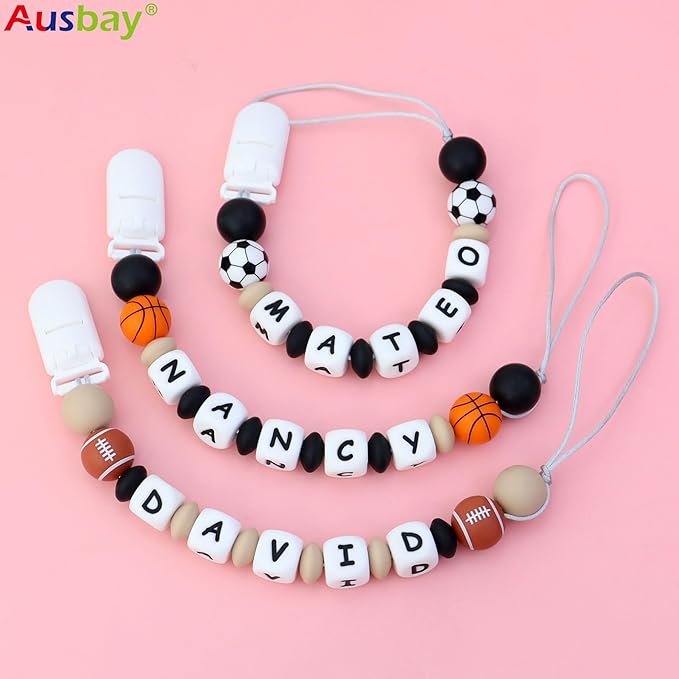 Handmade Personalized Pacifier Clip with Name - Custom Baby Boy Pacifier Holder Name, Adjustable Silicone Strap, Unique Newborn Gift for Birthdays