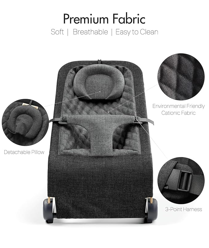 Fodoss Baby Bouncer,Portable Seat for Infants, Ergonomic Design Baby Bouncer Chair, Bouncer for Babies 0-12 Months, Black